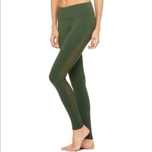 Alo Yoga Luminous Leggings Womens Small Green Mesh Activewear Stretch Workout